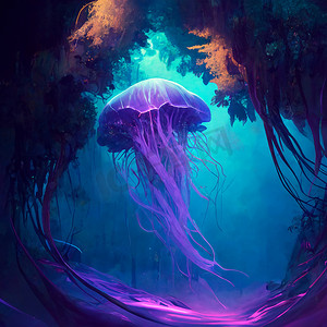美丽的水母在海底世界与内发光