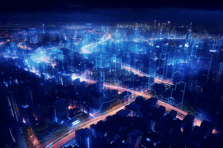 科幻城市科技背景图片_高科技城市综合数据链路信号传输蓝色科幻场