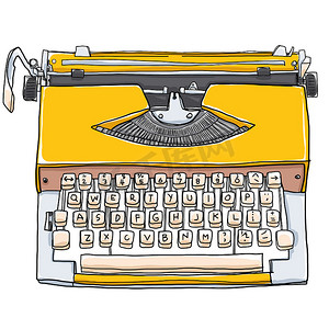 黄色复古打字机可爱艺术绘画插画