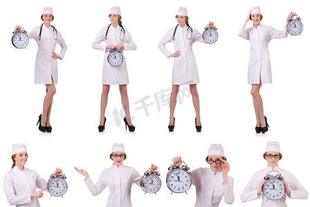 白色医生服装摄影照片_有魅力的女医生被白色隔离
