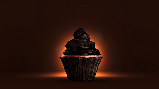 巧克力奶油杯子摄影照片_与黑巧克力奶油的蛋糕。 