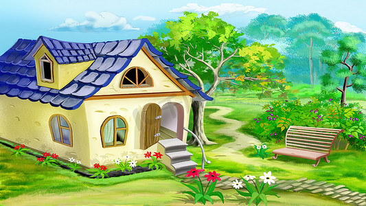 花园插图中的童话房子