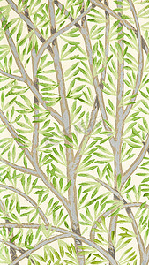米色背景上绿叶树枝的垂直图解设计