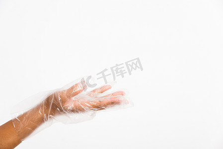 女性手戴一次性使用保护一次性透明pla