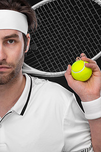 有球拍特写镜头的网球运动员。