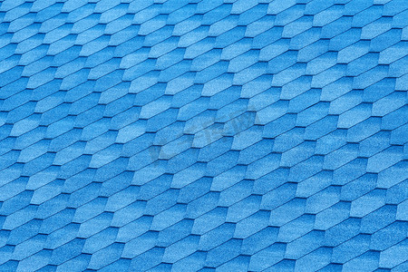 屋顶瓷砖几何风格图案、马赛克蓝色抽象纹理、方形细节背景