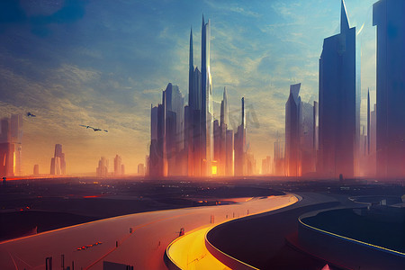 Techno 巨型城市城市和未来派技术概念，原创