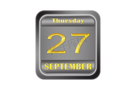 在金属压花板上烫金日期为 9 月 27 日，星期四