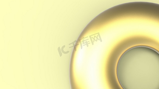抽象的 3d 渲染黄色背景上孤立的金色金属甜甜圈圈