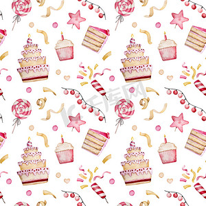生日快乐蛋糕水彩插图