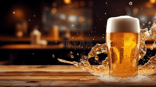 冰镇啤酒摄影图背景图片_夏日立体冰啤酒饮料