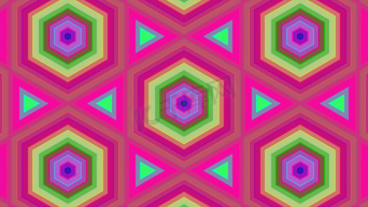 抽象六角形背景：五颜六色的六角形与圆环的摘要