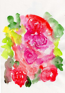 玫瑰纸上的水彩画，半抽象画