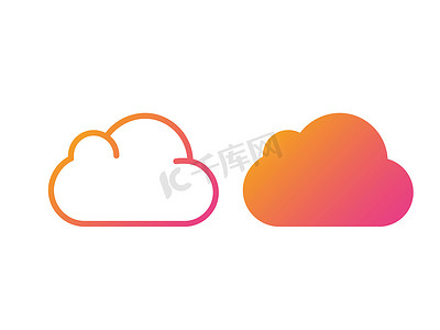 app彩色摄影照片_渐变橙色到粉红色矢量彩色云细线图标