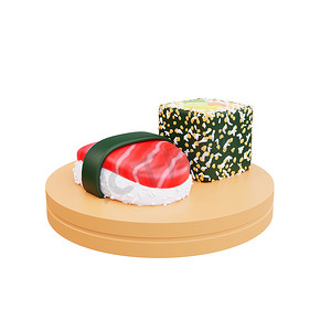 亚洲食品寿司的 3d 插图