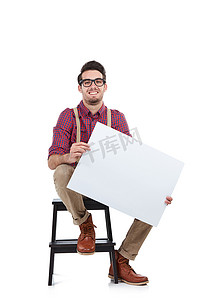投票海报摄影照片_用于营销、品牌模型和白色背景投票的人、工作室肖像和纸板。