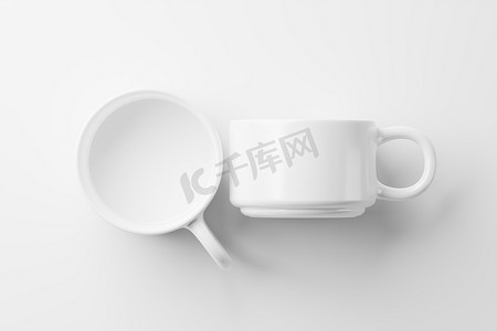 咖啡茶摄影照片_陶瓷杯咖啡茶白色空白 3D 渲染样机