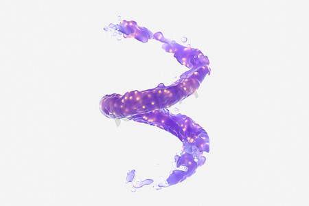 白色背景的紫色旋转液体，3d 渲染。