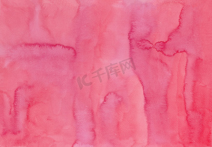 抽象的粉红色水渍背景，水彩手绘。