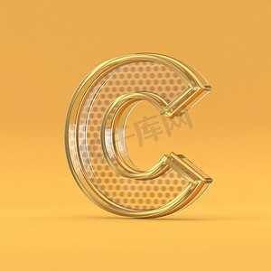金线和玻璃字体字母 C 3d