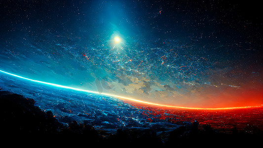 以恒星和星云为主题的宇宙起源的抽象插图，一个梦幻般的空间景观