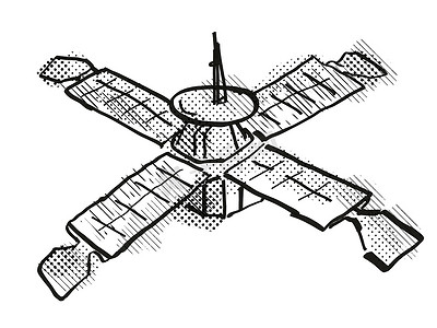 复古线条摄影照片_老式太空探测器或卫星卡通复古绘图