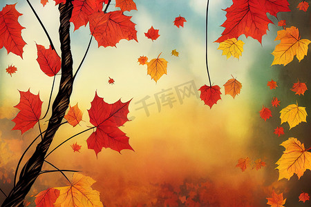 艺术叶秋天背景卡 高质量的二维插图。