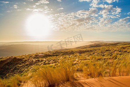 纳米比亚 Sossusvlei 沙丘日落时梦幻般的沙丘景观