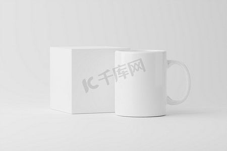 vi台历样机摄影照片_陶瓷杯咖啡茶白色空白 3D 渲染样机