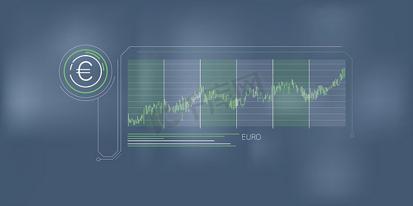 向上的抽象图摄影照片_欧元汇率上涨的抽象信息图表。
