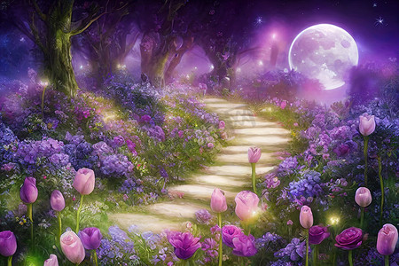 粉色梦幻摄影照片_梦幻般的童话般梦幻般的奇幻洋桔梗花园