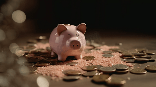 粉红kt板摄影照片_将硬币放入粉红小猪银行的妇