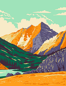 科罗拉多州麋鹿山的栗色钟声栗色峰和北栗色峰 WPA 海报艺术