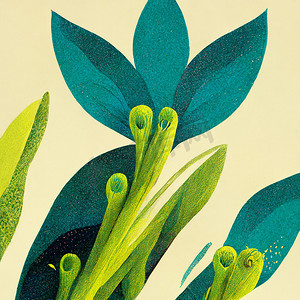 水彩植物花朵摄影照片_印刷品和墙壁艺术的彩色水彩植物插图。