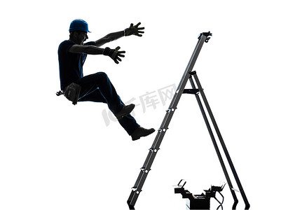 从梯子上掉下来的体力工人剪影