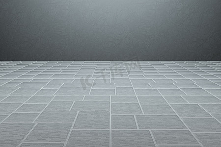 长方形3d摄影照片_带瓷砖立方体地板的转角地板，3d 渲染。