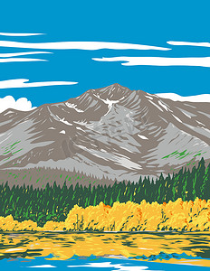 从美国加利福尼亚州泰勒溪小径看秋天的落叶湖 WPA 海报艺术