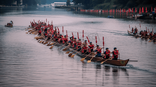 国潮龙舟摄影照片_端午节端午赛龙舟比赛划龙舟