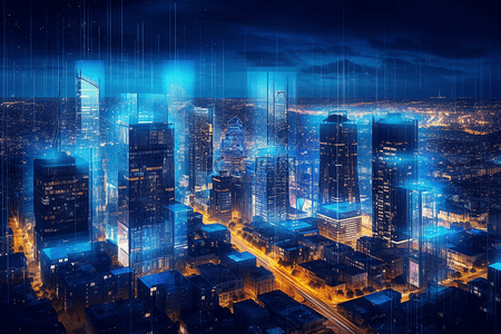 综合素质背景图片_高科技城市综合数据链路信号传输蓝色科幻场