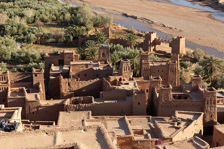 防御堡垒摄影照片_Ait Ben Haddou ksar 摩洛哥，是联合国教科文组织遗产站点的古老堡垒