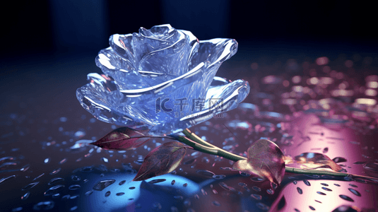 琉璃玻璃质感植物玫瑰花插画