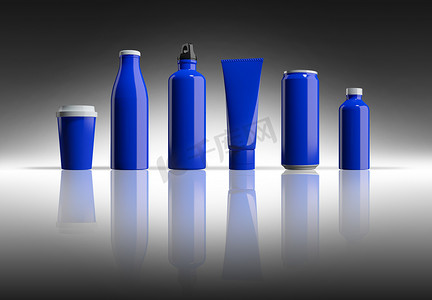 蓝色瓶罐 3d 渲染的样机图片