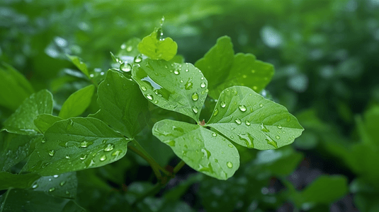 绿色简约插画摄影照片_春季谷雨绿色叶子花开自然