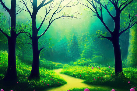 童话魔法森林背景。