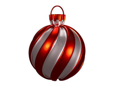 逼真的悬挂圣诞球 3d 渲染圣诞装饰隔离在白色背景上。