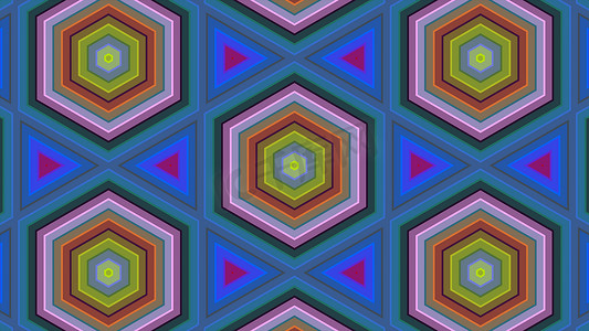 抽象六角形背景：五颜六色的六角形与圆环的摘要