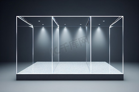 玻璃展台摄影照片_空玻璃展台、平台、产品展示柜。