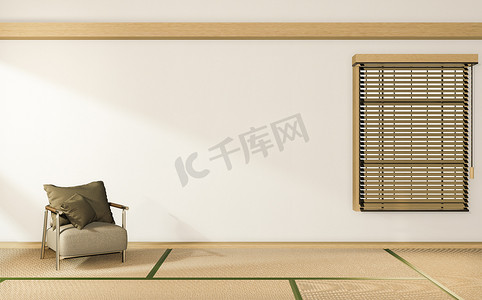 热带风格的室内装饰，日本风格的空房间。 