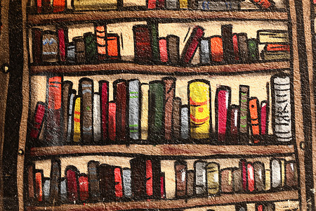 墙上五颜六色的书架插画