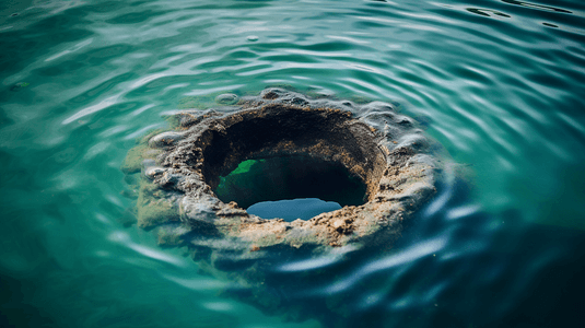 透气圆孔摄影照片_特写摄影中水中的圆孔